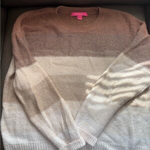 Lilly Pulitzer Brown and Cream Crew Neck Sweater